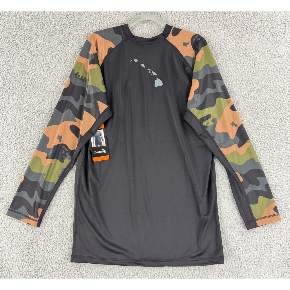 DaHui Rash Guard Mens XXL Grey Camo Long Sleeve Swim Shirt Hawaii Graphic NWT